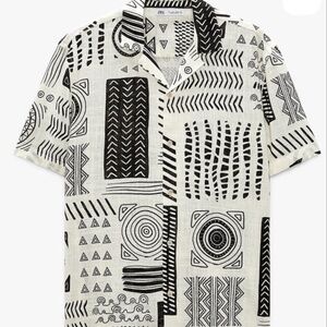 ZARA Tribal Abstract Print Linen Blend Shirt